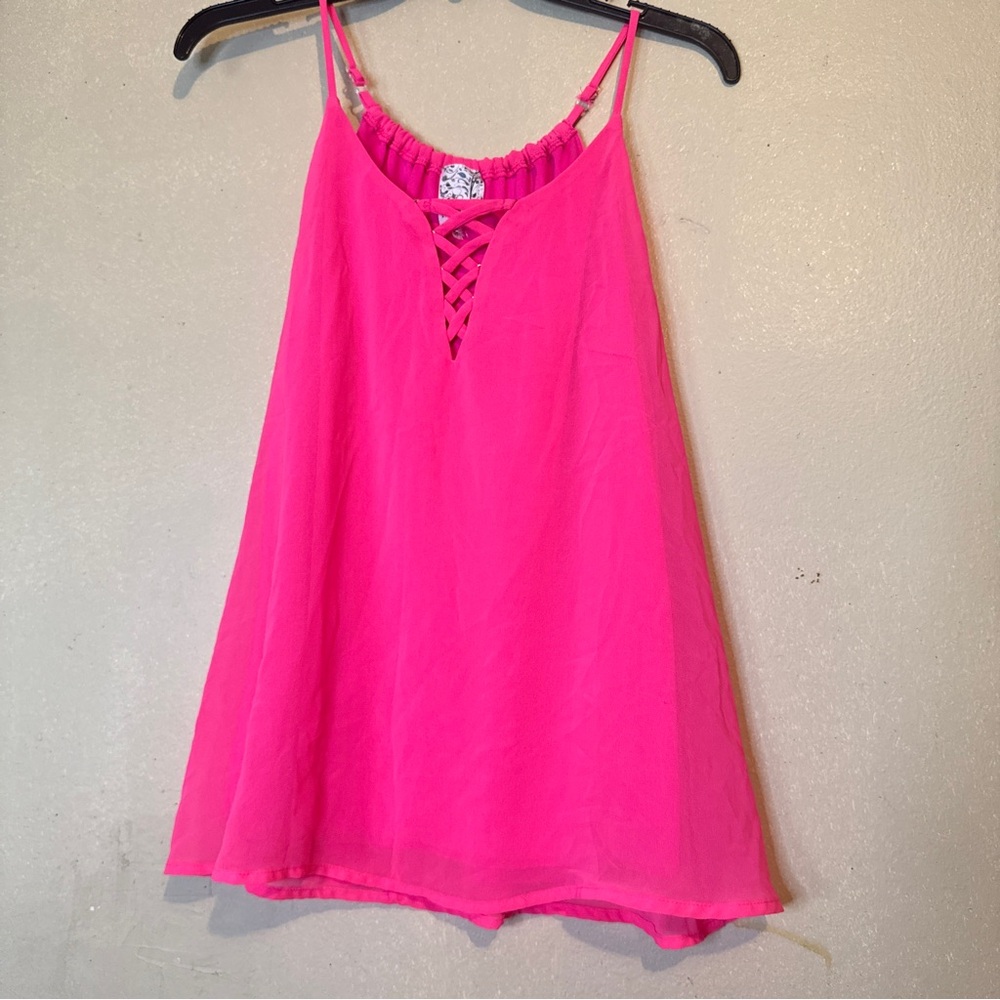 Bright Pink Crisscross silk Flowy tank top